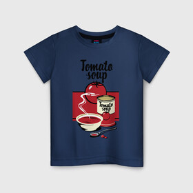 Детская футболка хлопок с принтом Томатный суп в Курске, 100% хлопок | круглый вырез горловины, полуприлегающий силуэт, длина до линии бедер | flat | food | poster | retro | soup | spoon | steam | tomato | еда | ложка | пар | плакат | помидор | ретро | суп | тарелка