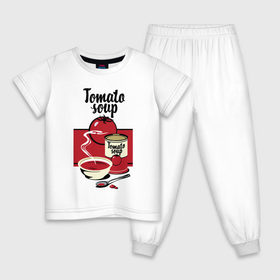 Детская пижама хлопок с принтом Томатный суп в Курске, 100% хлопок |  брюки и футболка прямого кроя, без карманов, на брюках мягкая резинка на поясе и по низу штанин
 | Тематика изображения на принте: flat | food | poster | retro | soup | spoon | steam | tomato | еда | ложка | пар | плакат | помидор | ретро | суп | тарелка