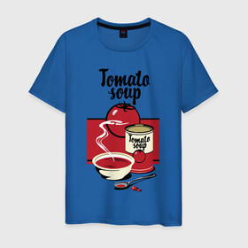 Мужская футболка хлопок с принтом Томатный суп в Курске, 100% хлопок | прямой крой, круглый вырез горловины, длина до линии бедер, слегка спущенное плечо. | flat | food | poster | retro | soup | spoon | steam | tomato | еда | ложка | пар | плакат | помидор | ретро | суп | тарелка