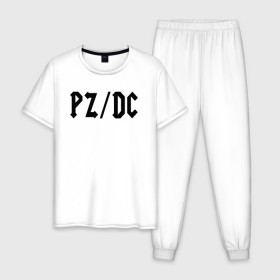 Мужская пижама хлопок с принтом pz/dc в Курске, 100% хлопок | брюки и футболка прямого кроя, без карманов, на брюках мягкая резинка на поясе и по низу штанин
 | ac dc | pz dc | pzdc