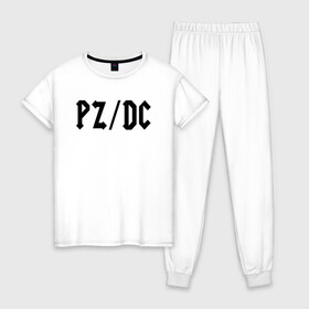 Женская пижама хлопок с принтом pz dc в Курске, 100% хлопок | брюки и футболка прямого кроя, без карманов, на брюках мягкая резинка на поясе и по низу штанин | ac dc | pz dc | pzdc