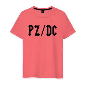 Мужская футболка хлопок с принтом pz/dc в Курске, 100% хлопок | прямой крой, круглый вырез горловины, длина до линии бедер, слегка спущенное плечо. | Тематика изображения на принте: ac dc | pz dc | pzdc