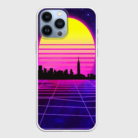 Чехол для iPhone 13 Pro Max с принтом ГОРОД В НЕОНЕ в Курске,  |  | bright | colorful | cool | disco | music | music lover | retro | speaker | tape recorder | technique | vintage | винтаж | динамик | диско | магнитофон | меломан | музыка | неон | разноцветный | ретро | техника