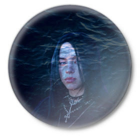 Значок с принтом Billie Eilish Ocean Eyes в Курске,  металл | круглая форма, металлическая застежка в виде булавки | Тематика изображения на принте: bad guy | billie eilish | билли айлиш | эйлиш