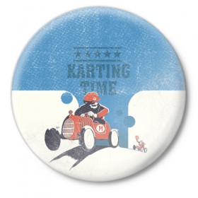 Значок с принтом Karting time в Курске,  металл | круглая форма, металлическая застежка в виде булавки | karting | автомобили | вождение | гонки | картинг | машины | рэйсинг | экстрим | экстримальныйспорт