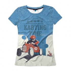 Женская футболка 3D с принтом Karting time в Курске, 100% полиэфир ( синтетическое хлопкоподобное полотно) | прямой крой, круглый вырез горловины, длина до линии бедер | karting | автомобили | вождение | гонки | картинг | машины | рэйсинг | экстрим | экстримальныйспорт