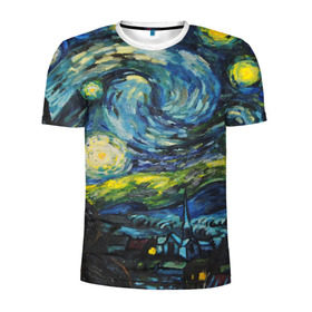 Мужская футболка 3D спортивная с принтом ЗВЕЗДНАЯ НОЧЬ в Курске, 100% полиэстер с улучшенными характеристиками | приталенный силуэт, круглая горловина, широкие плечи, сужается к линии бедра | art | impressionism | night | painting | planets | sky | stars | style | van gogh | waves | ван гог | вихрь | волны | живопись | звезды | импрессионизм | искусство | краски | небо | ночь | рисунок | стиль