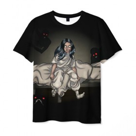 Мужская футболка 3D с принтом Fall Asleep в Курске, 100% полиэфир | прямой крой, круглый вырез горловины, длина до линии бедер | bad guy | billie eilish | билли айлиш | эйлиш
