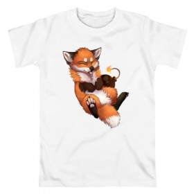 Мужская футболка хлопок с принтом Хитрый лис в Курске, 100% хлопок | прямой крой, круглый вырез горловины, длина до линии бедер, слегка спущенное плечо. | лис | лиса | лисенок | песец | рыжая лисица | рыжий лис