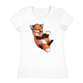 Женская футболка хлопок с принтом Хитрый лис в Курске, 100% хлопок | прямой крой, круглый вырез горловины, длина до линии бедер, слегка спущенное плечо | лис | лиса | лисенок | песец | рыжая лисица | рыжий лис