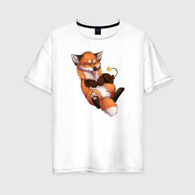 Женская футболка хлопок Oversize с принтом Хитрый лис в Курске, 100% хлопок | свободный крой, круглый ворот, спущенный рукав, длина до линии бедер
 | лис | лиса | лисенок | песец | рыжая лисица | рыжий лис