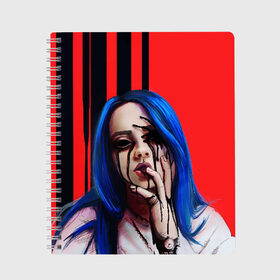 Тетрадь с принтом Billie Eilish в Курске, 100% бумага | 48 листов, плотность листов — 60 г/м2, плотность картонной обложки — 250 г/м2. Листы скреплены сбоку удобной пружинной спиралью. Уголки страниц и обложки скругленные. Цвет линий — светло-серый
 | bad guy | billie eilish | билли айлиш | эйлиш