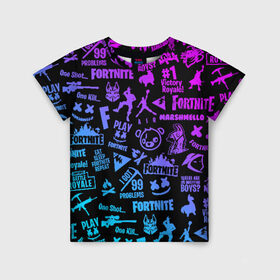 Детская футболка 3D с принтом FORTNITE ПАТТЕРН в Курске, 100% гипоаллергенный полиэфир | прямой крой, круглый вырез горловины, длина до линии бедер, чуть спущенное плечо, ткань немного тянется | fortnite | fortnite 2 | fortnite x маршмелло | ikonik | marshmello | ninja | ninja streamer | иконик | ниндзя | фортнайт | фортнайт 2 | фортнайт глава 2