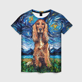 Женская футболка 3D с принтом Кокер-спаниель (Van Gogh style в Курске, 100% полиэфир ( синтетическое хлопкоподобное полотно) | прямой крой, круглый вырез горловины, длина до линии бедер | gogh | van | vincent | willem | ван | винсент | гог | кокер | пёс | постимпрессионизм | собака | спаниель | художник