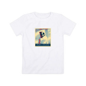 Детская футболка хлопок с принтом #MELLOGANG в Курске, 100% хлопок | круглый вырез горловины, полуприлегающий силуэт, длина до линии бедер | Тематика изображения на принте: dj. маршмеллоу | marshmello | диджей | музыкант