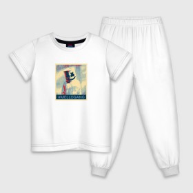 Детская пижама хлопок с принтом #MELLOGANG в Курске, 100% хлопок |  брюки и футболка прямого кроя, без карманов, на брюках мягкая резинка на поясе и по низу штанин
 | Тематика изображения на принте: dj. маршмеллоу | marshmello | диджей | музыкант