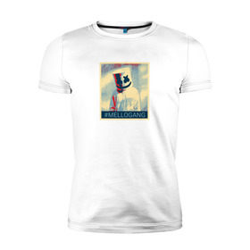 Мужская футболка премиум с принтом #MELLOGANG в Курске, 92% хлопок, 8% лайкра | приталенный силуэт, круглый вырез ворота, длина до линии бедра, короткий рукав | Тематика изображения на принте: dj. маршмеллоу | marshmello | диджей | музыкант
