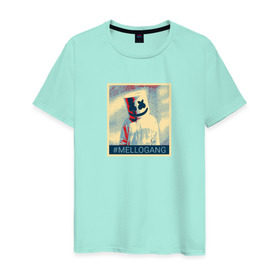 Мужская футболка хлопок с принтом #MELLOGANG в Курске, 100% хлопок | прямой крой, круглый вырез горловины, длина до линии бедер, слегка спущенное плечо. | Тематика изображения на принте: dj. маршмеллоу | marshmello | диджей | музыкант