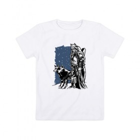 Детская футболка хлопок с принтом Викинг и Волки в Курске, 100% хлопок | круглый вырез горловины, полуприлегающий силуэт, длина до линии бедер | viking | wolf | wolves | викинг | волк