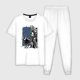 Мужская пижама хлопок с принтом Викинг и Волки в Курске, 100% хлопок | брюки и футболка прямого кроя, без карманов, на брюках мягкая резинка на поясе и по низу штанин
 | viking | wolf | wolves | викинг | волк