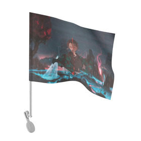 Флаг для автомобиля с принтом Танджиро Камадо в Курске, 100% полиэстер | Размер: 30*21 см | аниме | клинок рассекающий демонов | танджиро камадо