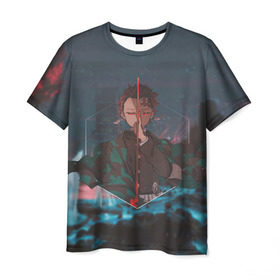 Мужская футболка 3D с принтом Танджиро Камадо в Курске, 100% полиэфир | прямой крой, круглый вырез горловины, длина до линии бедер | аниме | клинок рассекающий демонов | танджиро камадо