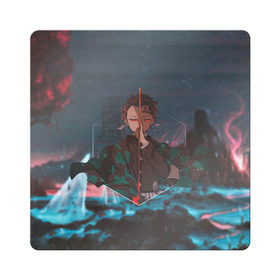 Магнит виниловый Квадрат с принтом Танджиро Камадо в Курске, полимерный материал с магнитным слоем | размер 9*9 см, закругленные углы | аниме | клинок рассекающий демонов | танджиро камадо