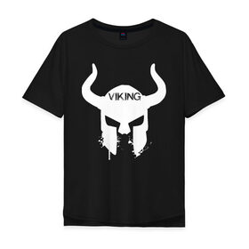 Мужская футболка хлопок Oversize с принтом Шлем викинга в Курске, 100% хлопок | свободный крой, круглый ворот, “спинка” длиннее передней части | Тематика изображения на принте: viking | vikings | викинг | викинги | рога | скандинавы | шлем | язычник