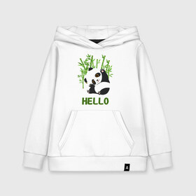 Детская толстовка хлопок с принтом Panda Hello в Курске, 100% хлопок | Круглый горловой вырез, эластичные манжеты, пояс, капюшен | panda hello | животные | панда | панды | привет