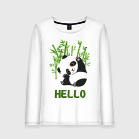 Женский лонгслив хлопок с принтом Panda Hello в Курске, 100% хлопок |  | Тематика изображения на принте: panda hello | животные | панда | панды | привет