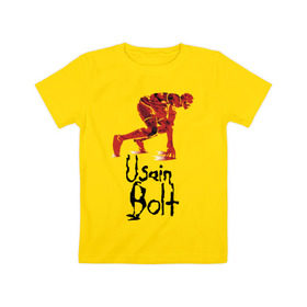 Детская футболка хлопок с принтом Usain Bolt в Курске, 100% хлопок | круглый вырез горловины, полуприлегающий силуэт, длина до линии бедер | athletics | jamaica | man | run | runner | sport | sportsman | usain bolt | легкая атлетика | мужчина | спорт | спортсмен | ямайка