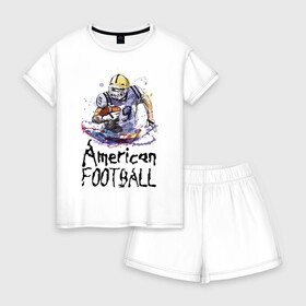 Женская пижама с шортиками хлопок с принтом American football в Курске, 100% хлопок | футболка прямого кроя, шорты свободные с широкой мягкой резинкой | american football | ball | helmet | player | sportsman | usa | американский футбол | игрок | каска | мяч | сша