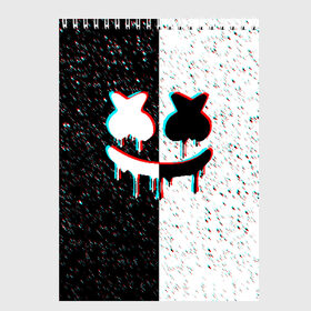 Скетчбук с принтом MARSHMELLO GLITCH в Курске, 100% бумага
 | 48 листов, плотность листов — 100 г/м2, плотность картонной обложки — 250 г/м2. Листы скреплены сверху удобной пружинной спиралью | america | dj | marshmello | usa | америка | маршмелло