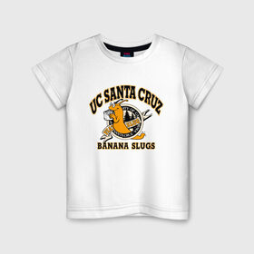 Детская футболка хлопок с принтом uc santa cruz в Курске, 100% хлопок | круглый вырез горловины, полуприлегающий силуэт, длина до линии бедер | banana slugs | fiction | pulp | quentin | tarantino | travolta | uc santa cruz | джон | квентин | криминально | тарантино | чтиво