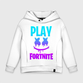 Детское худи Oversize хлопок с принтом FORTNITE x MARSHMELLO  в Курске, френч-терри — 70% хлопок, 30% полиэстер. Мягкий теплый начес внутри —100% хлопок | боковые карманы, эластичные манжеты и нижняя кромка, капюшон на магнитной кнопке | fortnite | fortnite x | marshmello | маршмелло | фортнайт