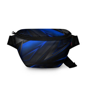 Поясная сумка 3D с принтом Blue and Black в Курске, 100% полиэстер | плотная ткань, ремень с регулируемой длиной, внутри несколько карманов для мелочей, основное отделение и карман с обратной стороны сумки застегиваются на молнию | 3d | 3д | black | blue | texture | геометрия | красно синее | синий | текстуры | фигуры | черный