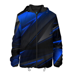 Мужская куртка 3D с принтом Blue and Black в Курске, ткань верха — 100% полиэстер, подклад — флис | прямой крой, подол и капюшон оформлены резинкой с фиксаторами, два кармана без застежек по бокам, один большой потайной карман на груди. Карман на груди застегивается на липучку | 3d | 3д | black | blue | texture | геометрия | красно синее | синий | текстуры | фигуры | черный