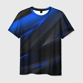 Мужская футболка 3D с принтом Blue and Black в Курске, 100% полиэфир | прямой крой, круглый вырез горловины, длина до линии бедер | 3d | 3д | black | blue | texture | геометрия | красно синее | синий | текстуры | фигуры | черный