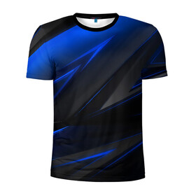 Мужская футболка 3D спортивная с принтом Blue and Black в Курске, 100% полиэстер с улучшенными характеристиками | приталенный силуэт, круглая горловина, широкие плечи, сужается к линии бедра | Тематика изображения на принте: 3d | 3д | black | blue | texture | геометрия | красно синее | синий | текстуры | фигуры | черный