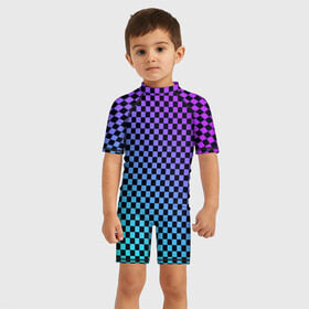 Детский купальный костюм 3D с принтом Checkerboard gradient в Курске, Полиэстер 85%, Спандекс 15% | застежка на молнии на спине | checkerboard | gradient | бойчик | градиент | клетка. ячейка | орнамент | френдзона | шахматная. доска | шашечки