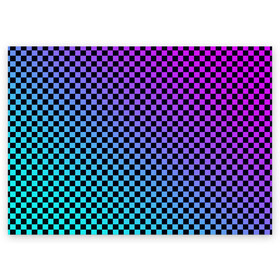 Поздравительная открытка с принтом Checkerboard gradient в Курске, 100% бумага | плотность бумаги 280 г/м2, матовая, на обратной стороне линовка и место для марки
 | checkerboard | gradient | бойчик | градиент | клетка. ячейка | орнамент | френдзона | шахматная. доска | шашечки