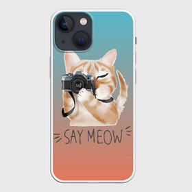 Чехол для iPhone 13 mini с принтом Say Meow в Курске,  |  | meow | кот | котенок | котик | котики | котятка | кошка | мяу | скажи мяу | фотоаппарат | фотограф
