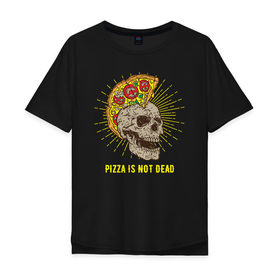 Мужская футболка хлопок Oversize с принтом Пицца Череп в Курске, 100% хлопок | свободный крой, круглый ворот, “спинка” длиннее передней части | Тематика изображения на принте: pizza | skull | ирокез | металл | надписи | надпись | пицца | рок | с пиццей | с черепом | череп | черепа