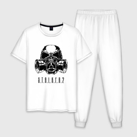 Мужская пижама хлопок с принтом S.T.A.L.K.E.R. 2 в Курске, 100% хлопок | брюки и футболка прямого кроя, без карманов, на брюках мягкая резинка на поясе и по низу штанин
 | bandit | chernobyl | logo | pripyat | s.t.a.l.k.e.r. 2 | shadow of chernobyl | stalker | stalker 2 | бандиты | лого | меченый | припять | сталкер | сталкер 2 | тени чернобыля | чернобыль | чистое небо
