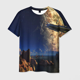 Мужская футболка 3D с принтом UFO в Курске, 100% полиэфир | прямой крой, круглый вырез горловины, длина до линии бедер | ufo | диск | звездное небо | звезды | инопланетный | корабль | космический | космолет | космос | летающая тарелка | нло | пришельцы | футуризм | футуристика