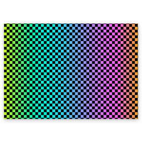 Поздравительная открытка с принтом Checkerboard Color  в Курске, 100% бумага | плотность бумаги 280 г/м2, матовая, на обратной стороне линовка и место для марки
 | checkerboard | gradient | бойчик | в клетку | в клеточку | градиент | клетка | музыка | орнамент | френдзона | шахматная доска | шашки