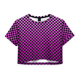 Женская футболка Cropp-top с принтом Checkerboard Color в Курске, 100% полиэстер | круглая горловина, длина футболки до линии талии, рукава с отворотами | checkerboard | gradient | бойчик | в клетку | в клеточку | градиент | клетка | музыка | орнамент | френдзона | шахматная доска | шашки