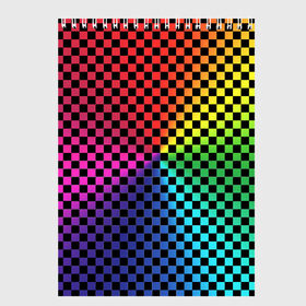 Скетчбук с принтом Checkerboard Color в Курске, 100% бумага
 | 48 листов, плотность листов — 100 г/м2, плотность картонной обложки — 250 г/м2. Листы скреплены сверху удобной пружинной спиралью | Тематика изображения на принте: checkerboard | gradient | бойчик | в клетку | в клеточку | градиент | клетка | музыка | орнамент | френдзона | шахматная доска | шашки