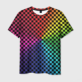 Мужская футболка 3D с принтом Checkerboard Color  в Курске, 100% полиэфир | прямой крой, круглый вырез горловины, длина до линии бедер | checkerboard | gradient | бойчик | в клетку | в клеточку | градиент | клетка | музыка | орнамент | френдзона | шахматная доска | шашки