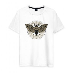 Мужская футболка хлопок с принтом Бабочка в Курске, 100% хлопок | прямой крой, круглый вырез горловины, длина до линии бедер, слегка спущенное плечо. | бабочка | бражник | череп